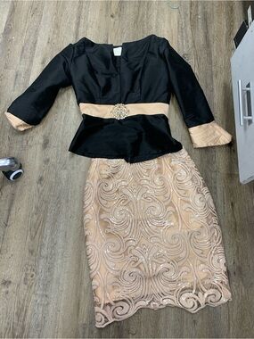 Fernando Wong Black & Blush Two-Piece Skirt Suit Set